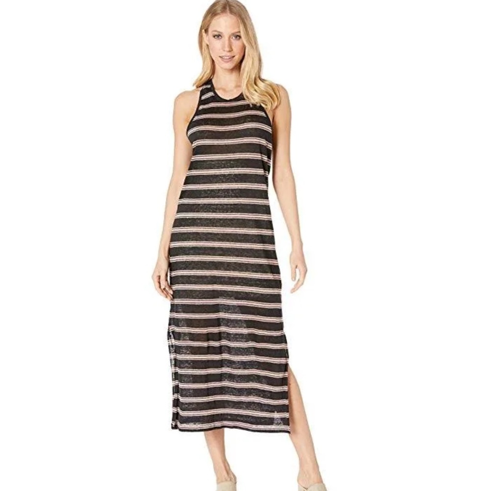 JOIE Brellen Twist-back Striped Slub 100% Linen Midi Tank Dress Size M NWT